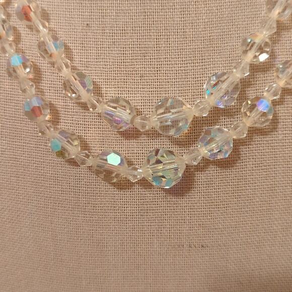 Vintage Two Strand Graduated AB Crystal Necklace - Picture 2 of 5